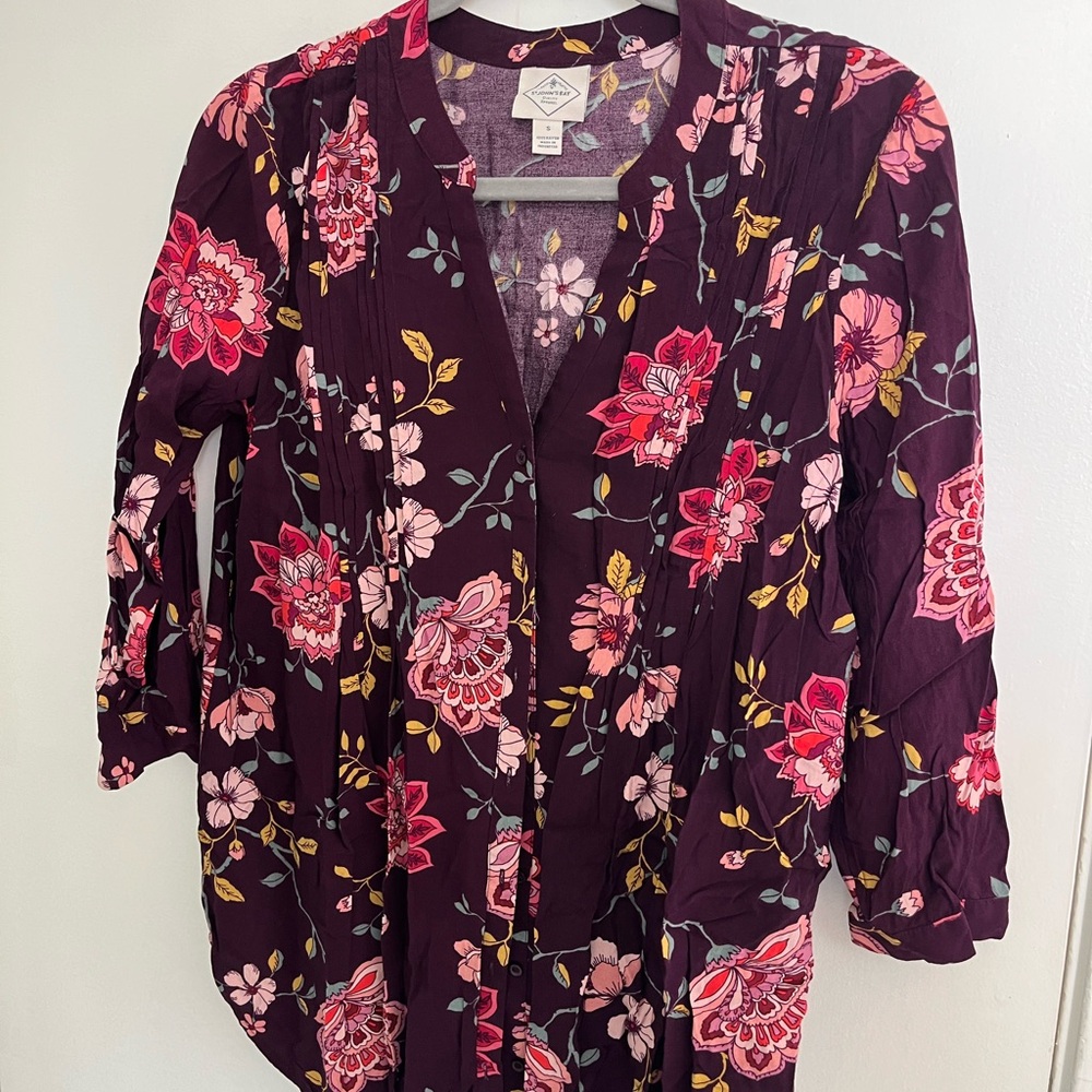 St John Bay Floral Women's Top - Purple and Pink